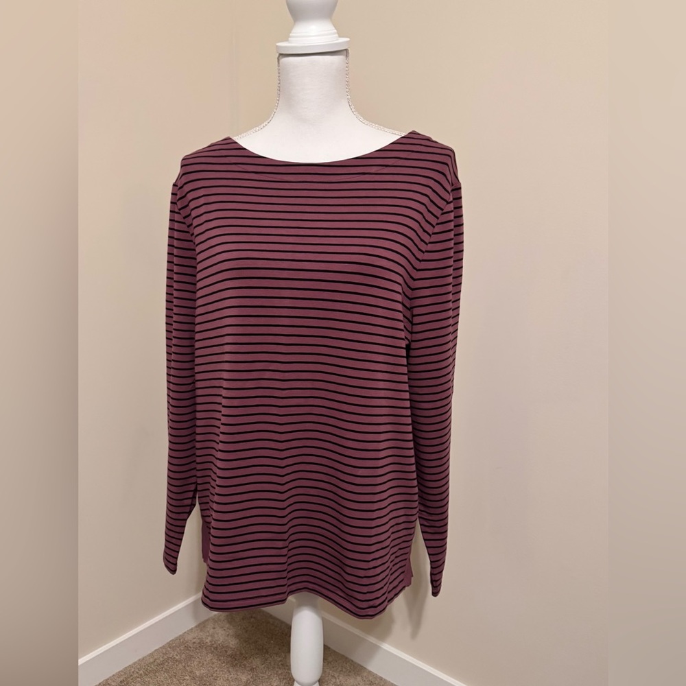 Chico's Mauve and Black Striped Long Sleeve Top